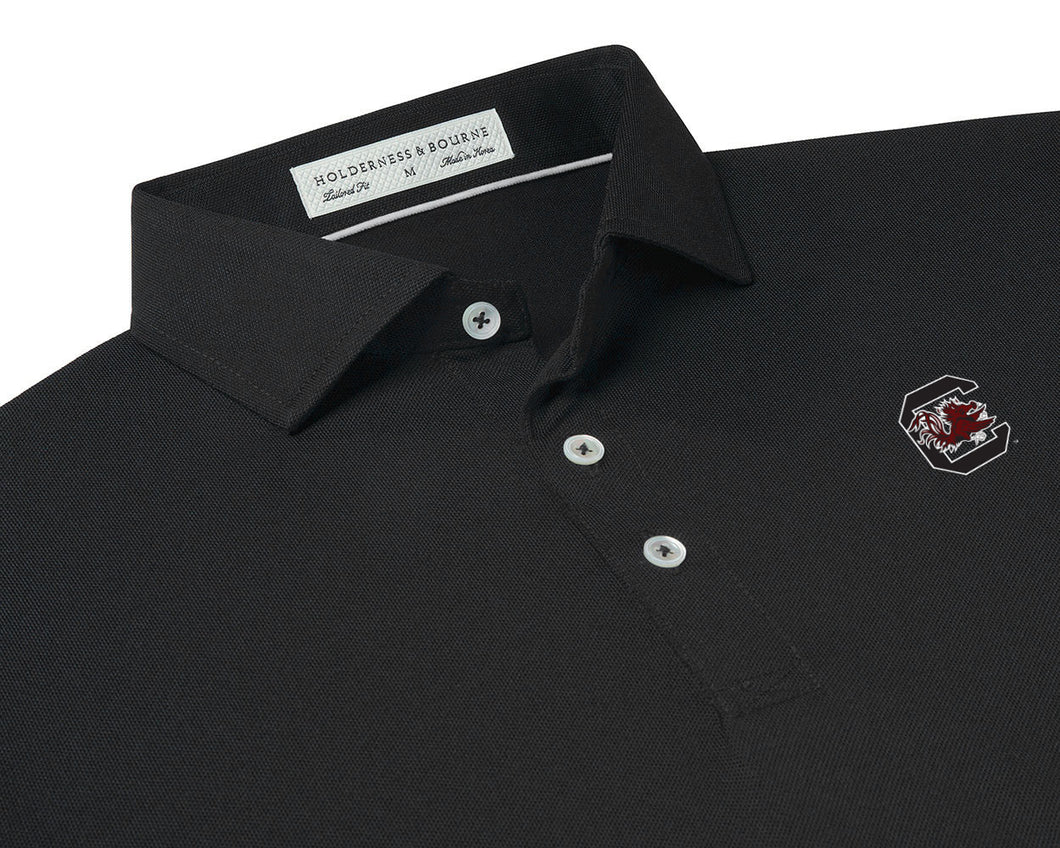 Holderness and Bourne Gamecock Polo: Black with Block C
