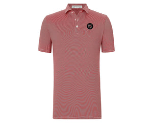 Holderness and Bourne Gamecock Polo: Garnet Stripe with Black Circle