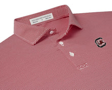 Load image into Gallery viewer, Holderness and Bourne Gamecock Polo: Garnet Stripe with Block C
