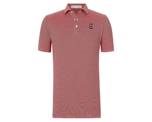 Holderness and Bourne Gamecock Polo: Garnet Stripe with Block C