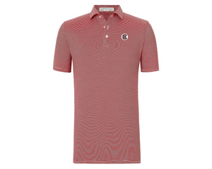 Holderness and Bourne Gamecock Polo: Garnet Stripe with White Circle