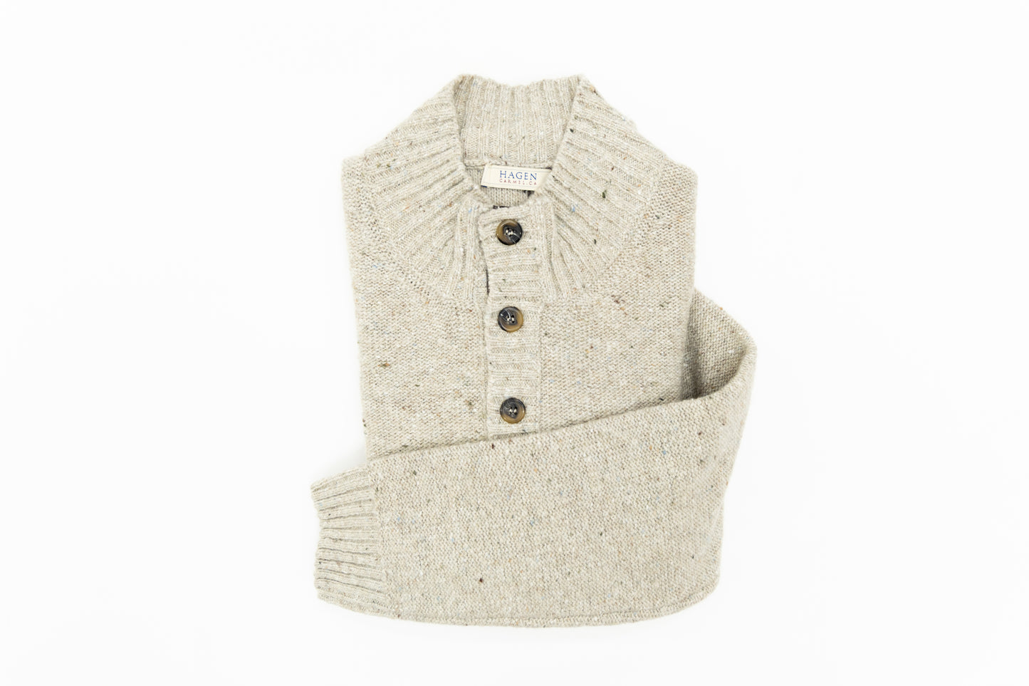 Hagen Purl Stitch Button Mock Sweater
